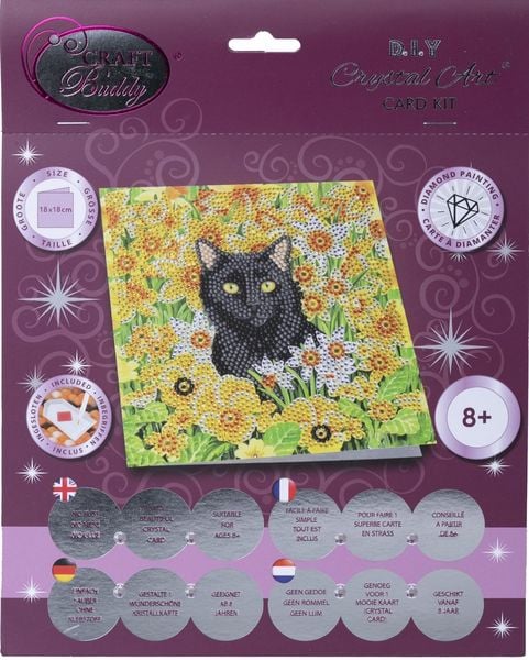 Produktbild: Craft Buddy CCK-A103 - Crystal Art Card Kit, Cat Among the Flowers, Katze, 18x18cm, Kristall-Kunstkarte, Diamond Painting