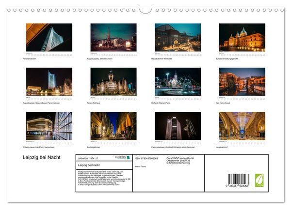 Produktbild: Leipzig bei Nacht (Wandkalender 2026 DIN A3 quer), CALVENDO Monatskalender