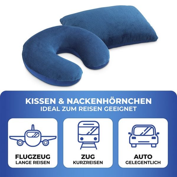 Produktbild: Reisekissen mit Nackenst&uuml;tze, komfortables 2-in-1 Reise-Kopfkissen mit st&uuml;tzendem Nackenh&ouml;rnchen