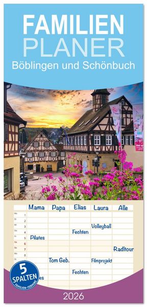 Produktbild: Familienplaner 2026 - B&ouml;blingen und Sch&ouml;nbuch mit 5 Spalten (Wandkalender, 21 x 45 cm) CALVENDO