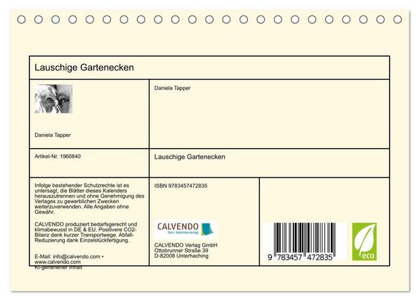 Produktbild: Lauschige Gartenecken (Tischkalender 2026 DIN A5 quer), CALVENDO Monatskalender