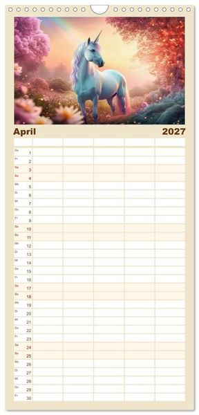 Produktbild: Familienplaner 2027 - Magische Momente im Land der Einh&ouml;rner mit 5 Spalten (Wandkalender, 21 x 45 cm) CALVENDO