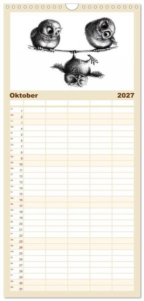 Produktbild: Familienplaner 2027 - owls & friends 2027 mit 5 Spalten (Wandkalender, 21 x 45 cm) CALVENDO