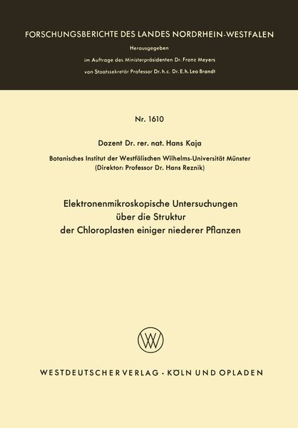 Produktbild: Elektronenmikroskopische Untersuchungen &uuml;ber die Struktur der Chloroplasten einiger niederer Pflanzen