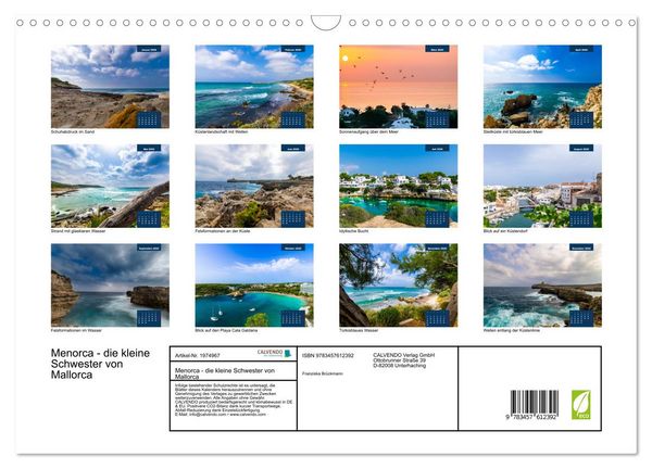 Produktbild: Menorca - die kleine Schwester von Mallorca (Wandkalender 2026 DIN A3 quer), CALVENDO Monatskalender