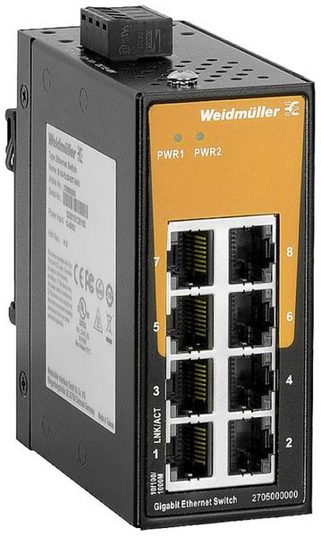 Weidmüller 2705000000 IE-SW-EL08-8GT-MINI Industrial Ethernet Switch 10 / 100 / 1000MBit/s