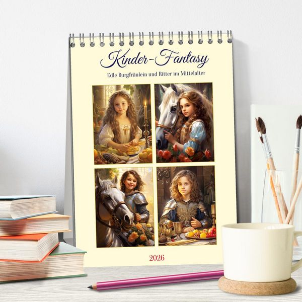 Produktbild: Kinder-Fantasy. Edle Burgfr&auml;ulein und Ritter im Mittelalter (Tischkalender 2026 DIN A5 hoch), CALVENDO Monatskalender