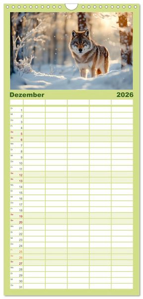 Produktbild: Familienplaner 2026 - Wilde Tierwelt im Wald mit 5 Spalten (Wandkalender, 21 x 45 cm) CALVENDO