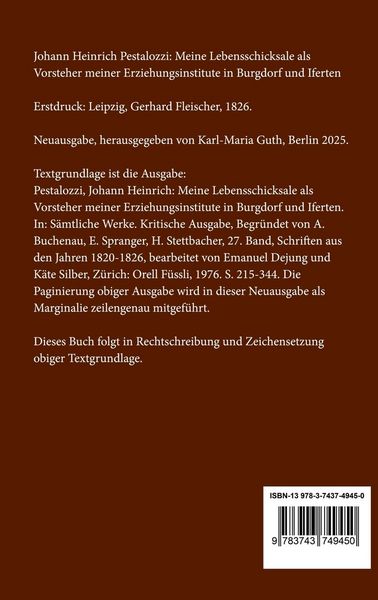 Produktbild: Meine Lebensschicksale als Vorsteher meiner Erziehungsinstitute in Burgdorf und Iferten