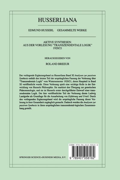 Produktbild: Aktive Synthesen: Aus der Vorlesung "Transzendentale Logik" 1920/21