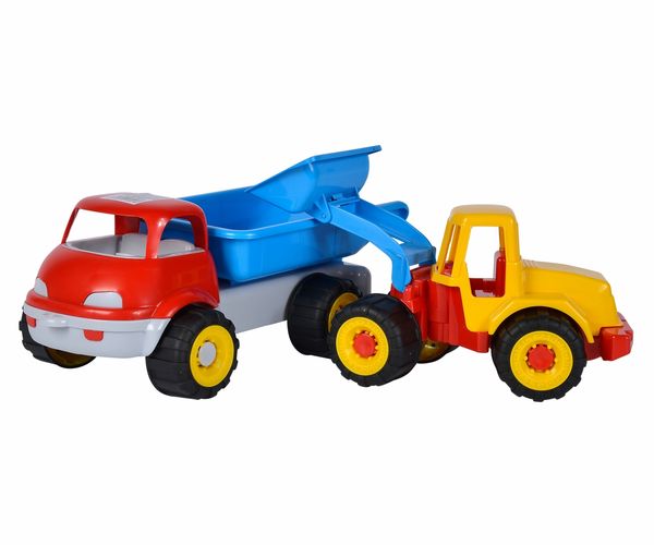 Produktbild: Sandfahrzeug LKW Kipper mit Bagger 29cm/35cm Softreifen