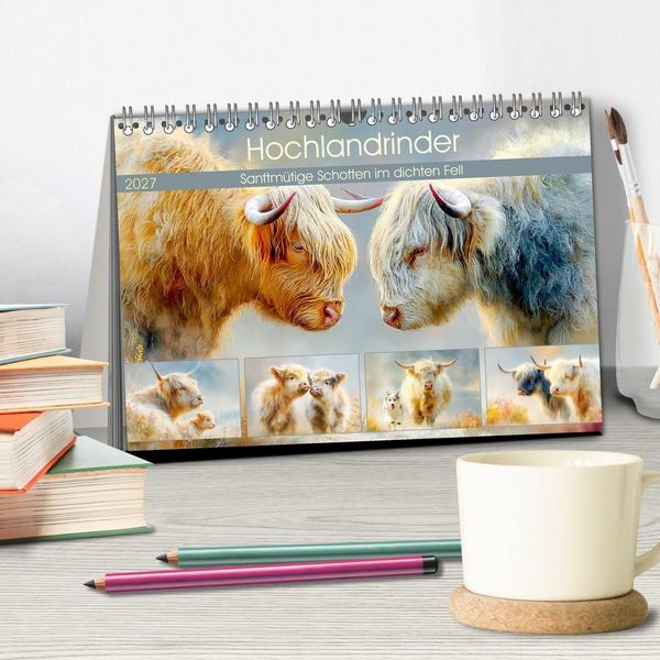 Produktbild: Hochlandrinder. Sanftm&uuml;tige Schotten im dichten Fell (Tischkalender 2027 DIN A5 quer), CALVENDO Monatskalender