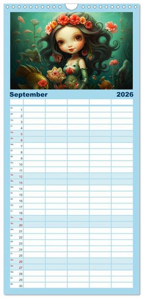 Produktbild: Familienplaner 2026 - Zauberhafte Meerjungfrauen. Liebliche Illustrationen mit 5 Spalten (Wandkalender, 21 x 45 cm) CALVENDO