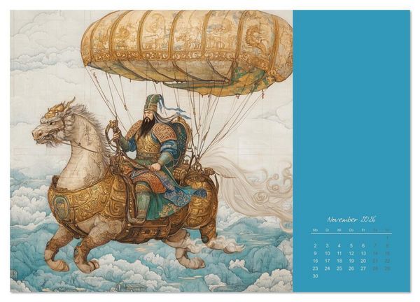 Produktbild: Mit KI durch die Epochen und L&uuml;fte (Wandkalender 2026 DIN A3 quer), CALVENDO Monatskalender