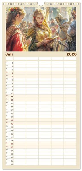 Produktbild: Familienplaner 2026 - Mittelalter - Ein Blick in diese Zeit mit 5 Spalten (Wandkalender, 21 x 45 cm) CALVENDO