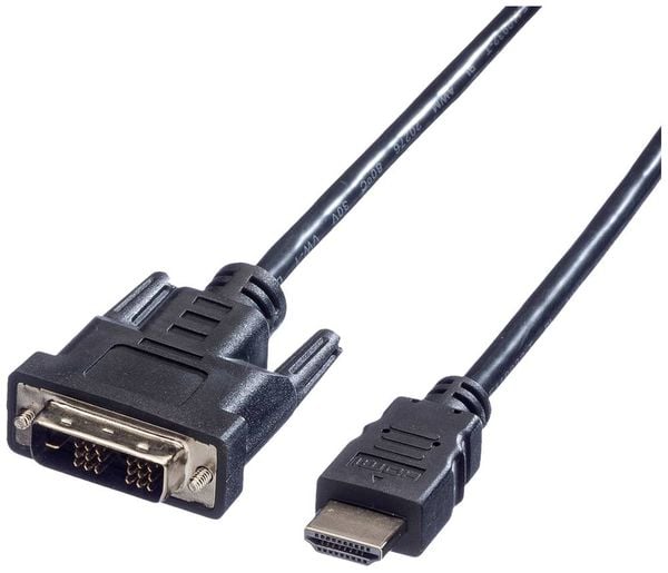 Value DVI / HDMI Anschlusskabel DVI-D 18+1pol. Stecker, HDMI-A Stecker 1.00 m Schwarz 11.99.5519 Geschirmt, beidseitig v