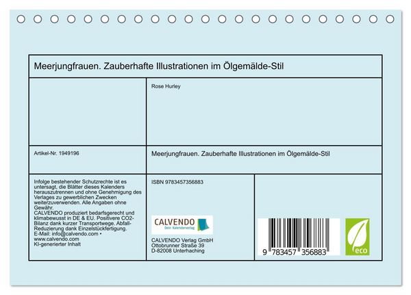 Produktbild: Meerjungfrauen. Zauberhafte Illustrationen im &Ouml;lgem&auml;lde-Stil (Tischkalender 2026 DIN A5 quer), CALVENDO Monatskalender