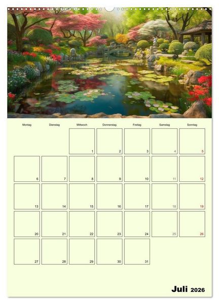 Produktbild: Im japanischen Garten. Zauberhafte Illustrationen (hochwertiger Premium Wandkalender 2026 DIN A2 hoch), Kunstdruck in Hochglanz