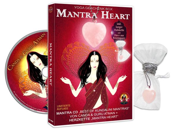 Mantra Heart Yoga Geschenk Box: Mantra CD „Best of Kundalini Mantras“ + Halskette „Mantra Heart“