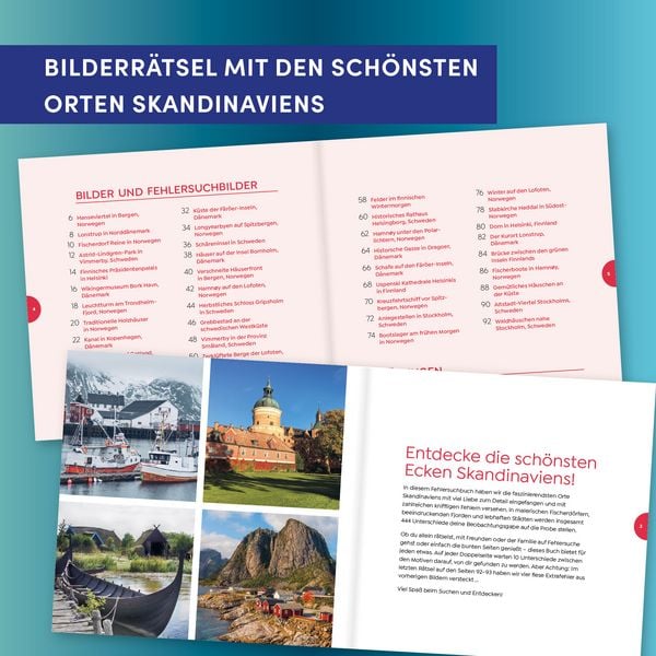 Produktbild: In 444 Fehlern um die Welt &ndash; Skandinavien. Finde die Unterschiede in den sch&ouml;nsten Motiven Skandinaviens