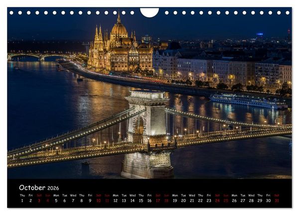 Produktbild: Danube River Nightlights (Wall Calendar 2026 DIN A4 landscape), CALVENDO 12 Month Wall Calendar