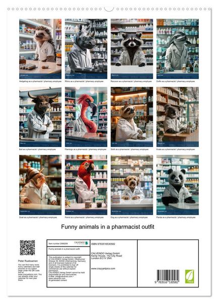 Produktbild: Funny animals in a pharmacist outfit (High Quality Premium Wall Calendar 2026 DIN A2 portrait),CALVENDO 12 Month Wall Calendar