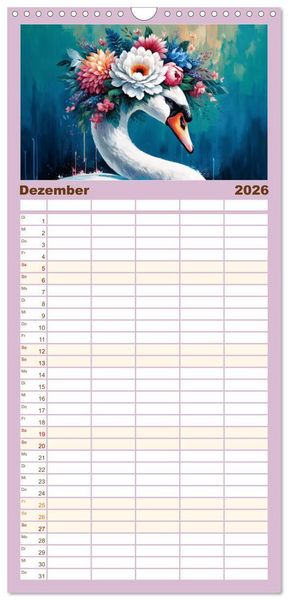 Produktbild: Familienplaner 2026 - Blumige Vogelportr&auml;ts mit 5 Spalten (Wandkalender, 21 x 45 cm) CALVENDO