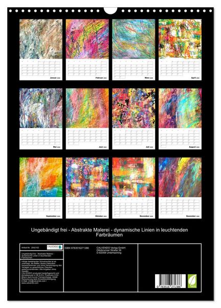 Produktbild: Ungeb&auml;ndigt frei - Abstrakte Malerei - dynamische Linien in leuchtenden Farbr&auml;umen (Wandkalender 2026 DIN A3 hoch), CALVENDO Monatskalender
