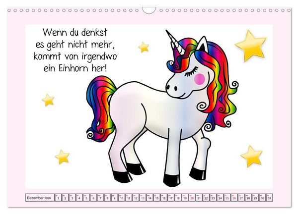 Produktbild: Unicorns. Einhorn-Spr&uuml;che und Weisheiten! (Wandkalender 2026 DIN A3 quer), CALVENDO Monatskalender
