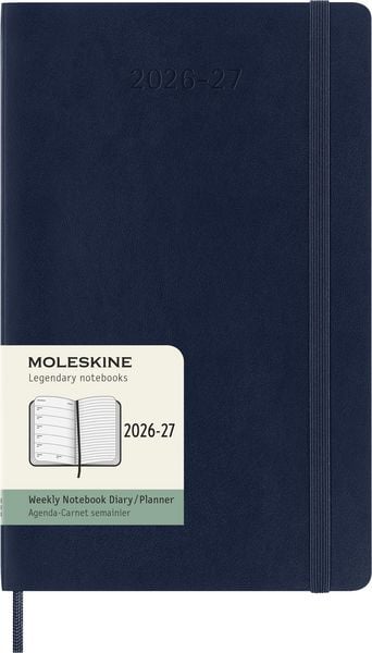 Produktbild: Moleskine 18 Monate Wochen Notizkalender 2026/2027, Large/A5, 1 Wo = 1 Seite, rechts linierte Seite, Weicher Einband, Saphir