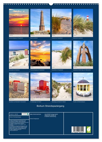 Produktbild: Borkum Strandspaziergang (hochwertiger Premium Wandkalender 2026 DIN A2 hoch), Kunstdruck in Hochglanz