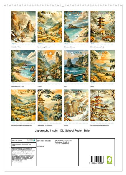 Produktbild: Japanische Inseln - Old School Poster Style (hochwertiger Premium Wandkalender 2027 DIN A2 hoch), Kunstdruck in Hochglanz