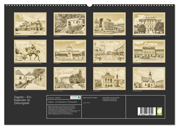Produktbild: Zagreb &ndash; Ein Kalender im Zeitungsstil (hochwertiger Premium Wandkalender 2026 DIN A2 quer), Kunstdruck in Hochglanz