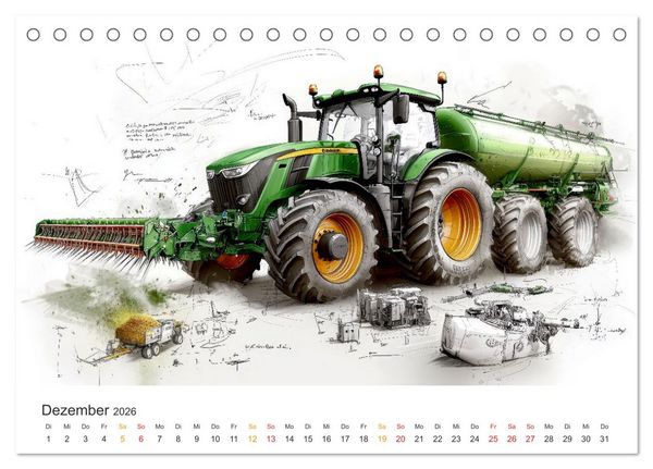 Produktbild: Traktoren - Design und Power Studien in Gr&uuml;n (Tischkalender 2026 DIN A5 quer), CALVENDO Monatskalender
