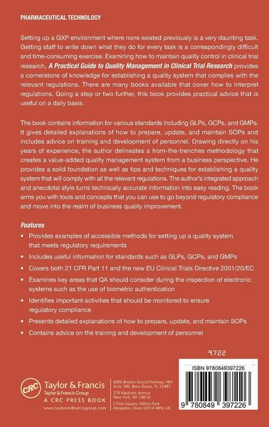 Produktbild: A Practical Guide to Quality Management in Clinical Trial Research