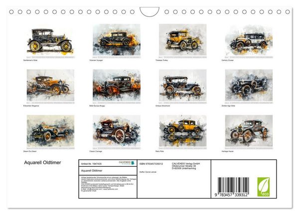 Produktbild: Aquarell Oldtimer (Wandkalender 2026 DIN A4 quer), CALVENDO Monatskalender