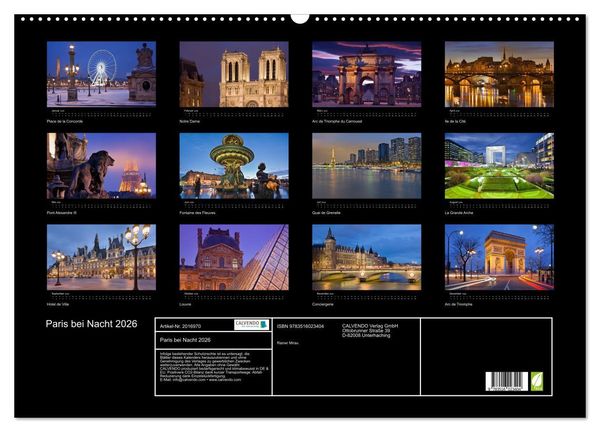 Produktbild: Paris bei Nacht 2026 (Wandkalender 2026 DIN A2 quer), CALVENDO Monatskalender