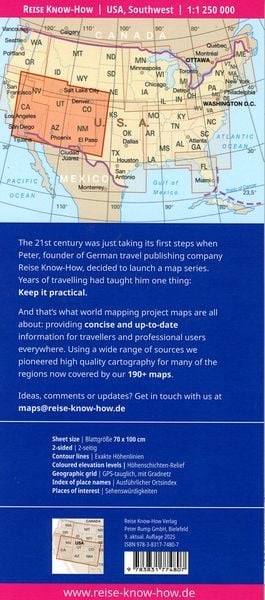 Produktbild: Reise Know-How Landkarte USA 07, Südwest / USA, Southwest (1:1.250.000)