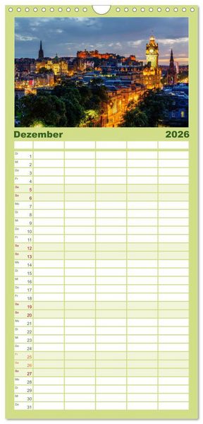 Produktbild: Familienplaner 2026 - Edinburgh - Impressionen aus der schottischen Hauptstadt mit 5 Spalten (Wandkalender, 21 x 45 cm) CALVENDO