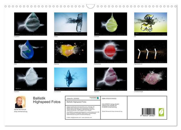 Produktbild: Ballistik Highspeed Fotos (Wandkalender 2026 DIN A3 quer), CALVENDO Monatskalender