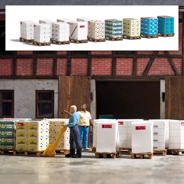 Produktbild: Busch 1812 H0 12 Paletten mit Kartons Bausatz