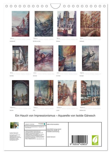 Produktbild: Ein Hauch von Impressionismus &ndash; Aquarelle von Isolde G&auml;nesch (Wandkalender 2026 DIN A4 hoch), CALVENDO Monatskalender