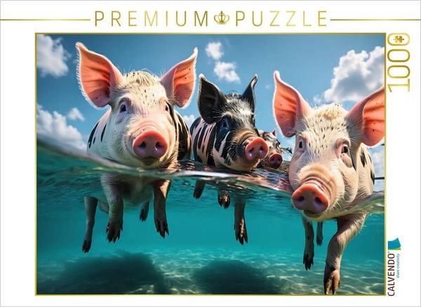 CALVENDO Puzzle Schwimmschweine vergnügen sich in den Wellen | 1000 Teile Lege-Größe 64x48cm Foto-Puzzle für glückliche 