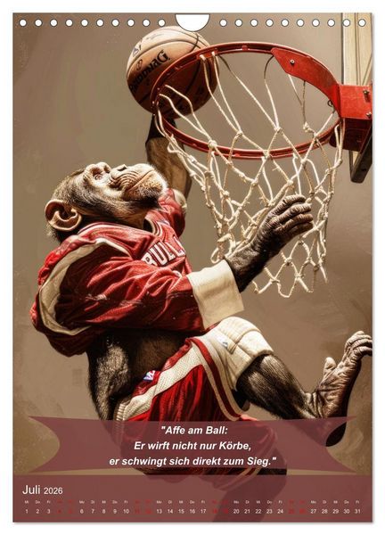 Produktbild: Der tierisch lustige Basketball-Kalender (Wandkalender 2026 DIN A4 hoch), CALVENDO Monatskalender