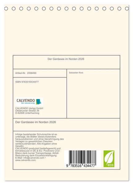 Produktbild: Der Gardasee im Norden 2026 (Tischkalender 2026 DIN A5 hoch), CALVENDO Monatskalender