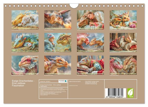 Produktbild: Ewige Drachenliebe - Eine zeitlose Faszination (Wandkalender 2026 DIN A4 quer), CALVENDO Monatskalender