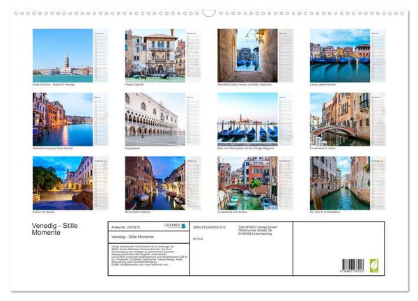 Produktbild: Venedig - Stille Momente (Wandkalender 2026 DIN A2 quer), CALVENDO Monatskalender