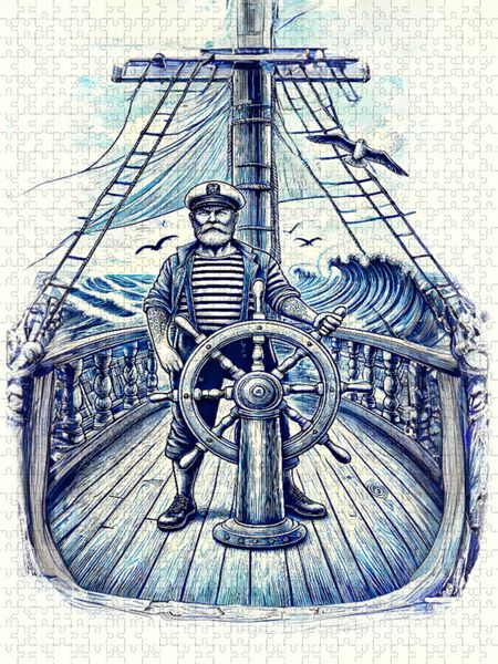 Produktbild: CALVENDO Puzzle Seemann mit am Ruder des Segelschiffes | 1000 Teile Lege-Gr&ouml;&szlig;e 64x48cm Foto-Puzzle f&uuml;r gl&uuml;ckliche Stunden