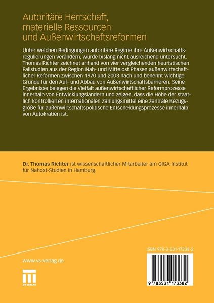 Produktbild: Autorit&auml;re Herrschaft, materielle Ressourcen und Au&szlig;enwirtschaftsreformen