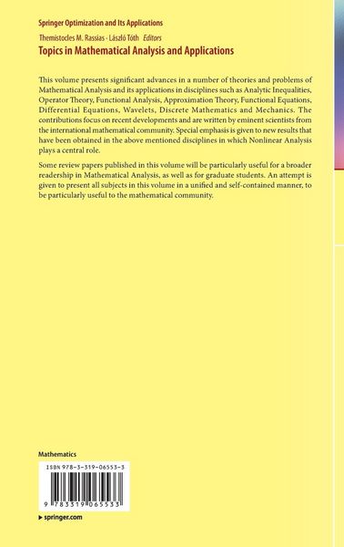 Produktbild: Topics in Mathematical Analysis and Applications